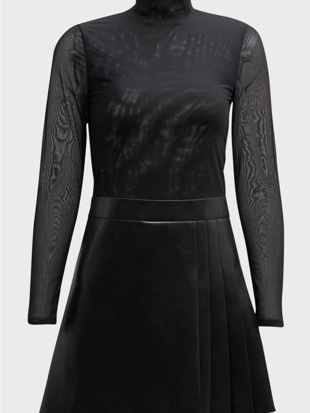 Alice + Olivia Chara Long-Sleeve Vegan Leather Pleated Mini Dress